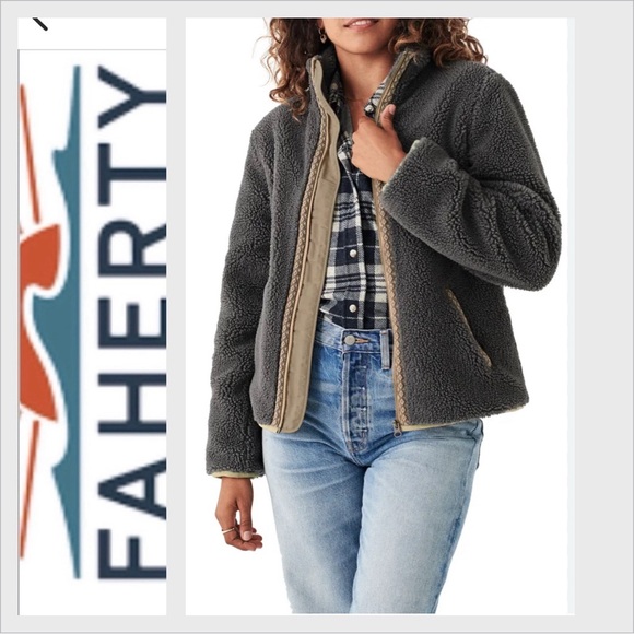 Faherty Jackets & Blazers - Faherty Ashbury High Pile Full Zip Sherpa Fleece Jacket Washed gray S